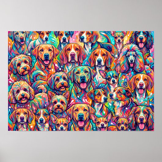 Levendige honden dromenlandschap – Psychedelische  Poster (Voorkant)