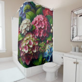"Levendige hortensia's met dauw" Douchegordijn (In situ)