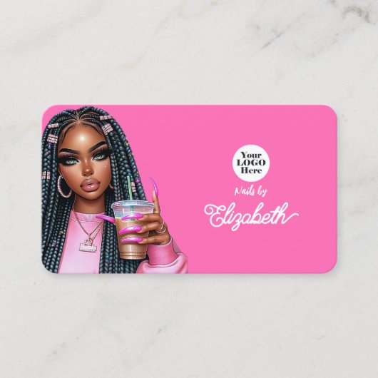 Levendige Hot-Pink Afro-Amerikaanse Salon Branding Visitekaartje (Voorkant)