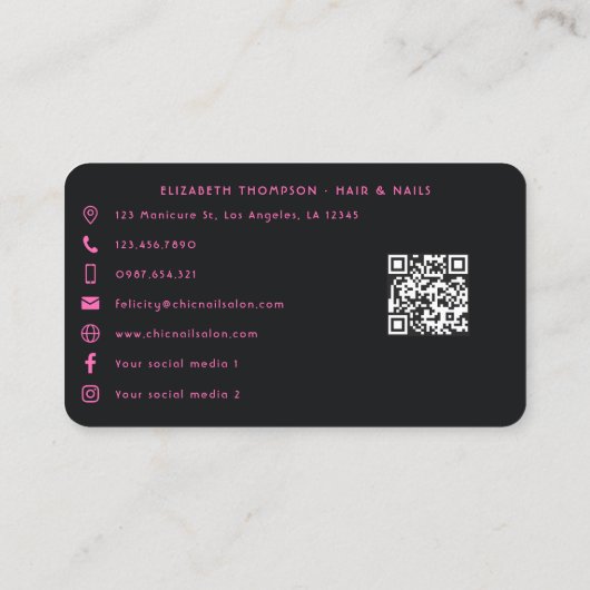 Levendige Hot-Pink Afro-Amerikaanse Salon Branding Visitekaartje (Achterkant)