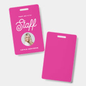 Levendige Hot Pink | Foto en Trendy Script Badge (Voor- en achterkant)