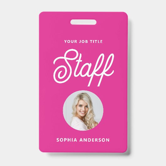 Levendige Hot Pink | Foto en Trendy Script Badge (Voorzijde)