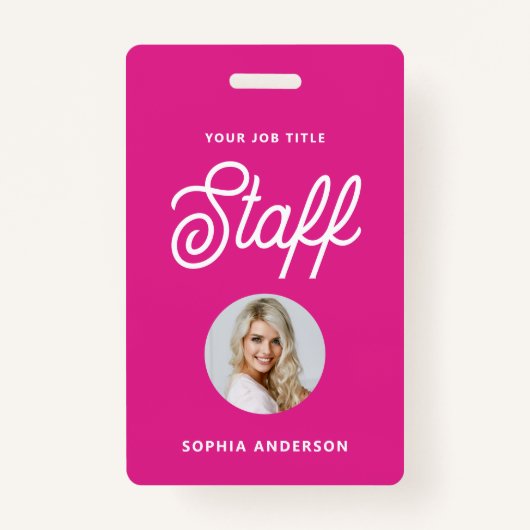 Levendige Hot Pink | Foto en Trendy Script Badge (Voorkant)