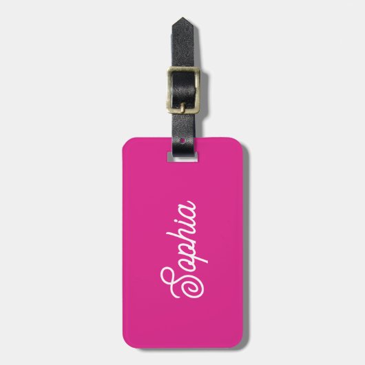 Levendige Hot Pink | Jouw namen in script Bagagelabel (Voorkant verticaal)