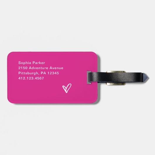Levendige Hot Pink | Jouw namen in script Bagagelabel (Achterkant horizontaal)