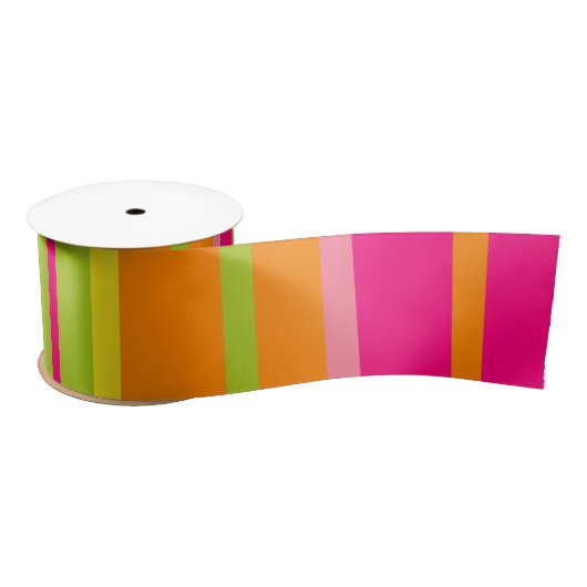Levendige Hot Pink, Lime Green en Deep Sinaasappel Satijnen Lint (Spoel)