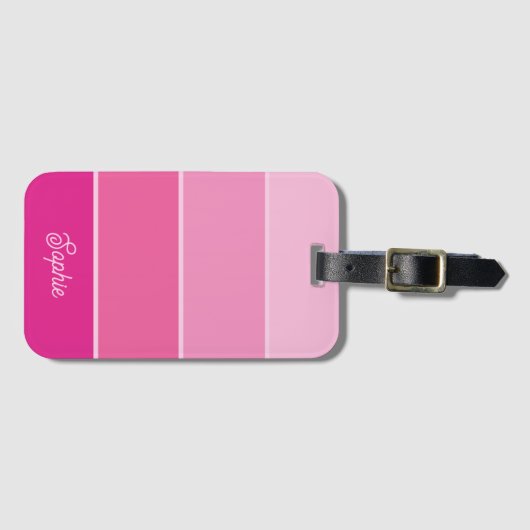 Levendige Hot Pink | Ombre Strepen met Script Bagagelabel (Voorkant (horizontaal))