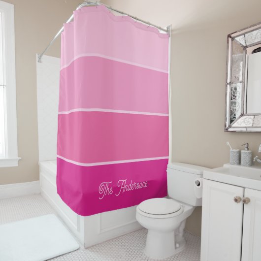 Levendige Hot Pink | Ombre Strepen met Script Douchegordijn (In situ)