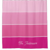 Levendige Hot Pink | Ombre Strepen met Script Douchegordijn (Voorkant)