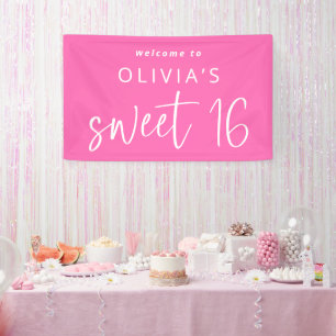 Levendige Hot Pink Welkom bij Sweet 16 Verjaardag Spandoek