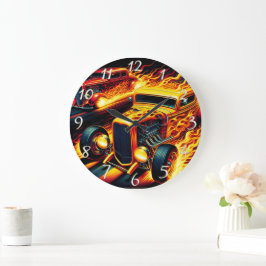 Levendige hot rod racen onder een brandende zonson grote klok