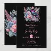 Levendige Hummingbird & Pink Blooms Meisje Baby sh Kaart (Voorkant / Achterkant)