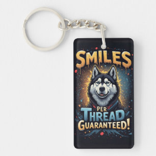 Levendige Husky Met Krachtige Typografie Sleutelhanger