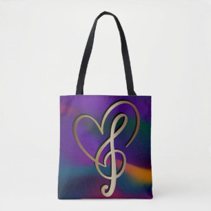 Levendige I Love Heart Gold Music Note Tote Bag