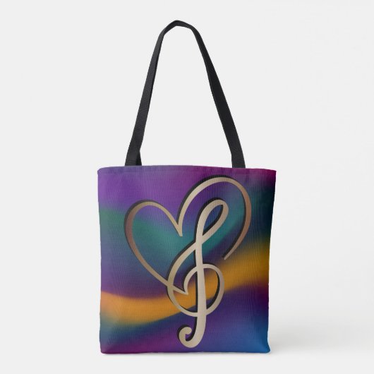 Levendige I Love Heart Gold Music Note Tote Bag (Achterkant)