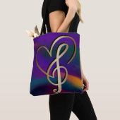 Levendige I Love Heart Gold Music Note Tote Bag (Dichtbij)
