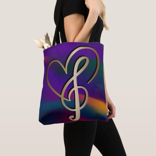Levendige I Love Heart Gold Music Note Tote Bag (Dichtbij)