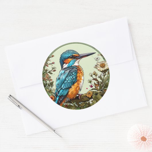 Levendige ijsvogel ronde sticker (Envelop)