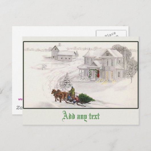 Levendige  illustratie Snowy Scene Briefkaart (Voorkant / Achterkant)