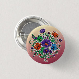 Levendige Illustratie van Bloemboeket Ronde Button 3,2 Cm