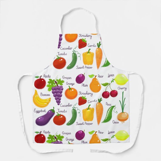 Levendige illustraties van groenten en fruit schort