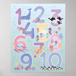 Levendige illustraties van Zee dieren 1-1 getal Poster