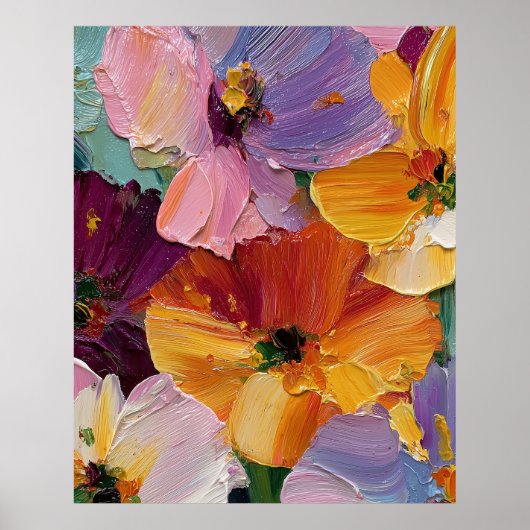 Levendige Impasto Bloemenschildering Kunstprint Poster (Voorkant)