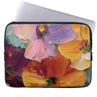 Levendige Impasto Bloemenschildering Laptophoes Laptop Sleeve