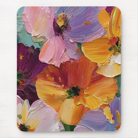 Levendige Impasto Bloemenschildering Muismat (Voorkant)