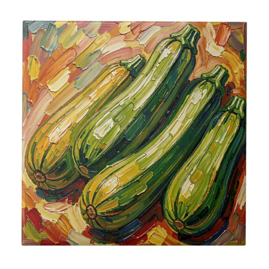 Levendige Impasto Courgette Schilderij Tegeltje (Voorkant)