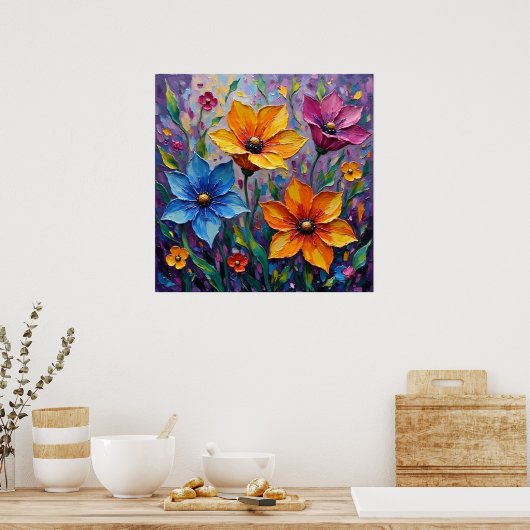 Levendige Impasto Wilde Bloemen Poster (Keuken)