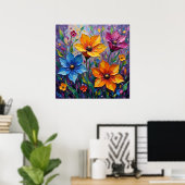 Levendige Impasto Wilde Bloemen Poster (Thuiskantoor)
