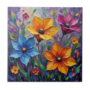 Levendige Impasto Wilde Bloemen Tegeltje