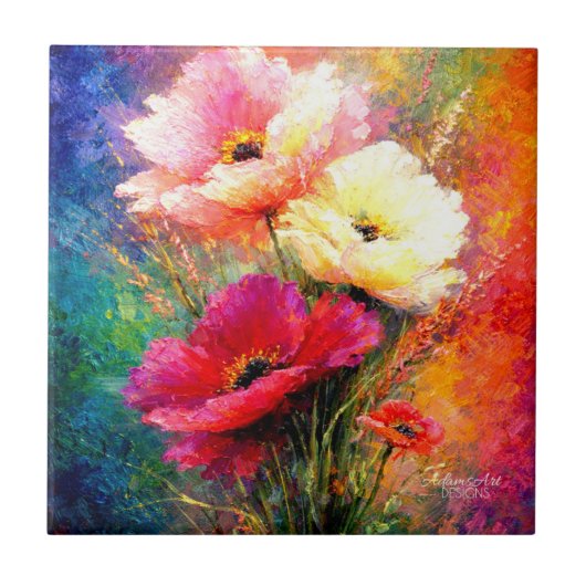 Levendige Impressionistische Klaproos Bloemen Tegeltje (Voorkant)