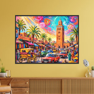 Levendige Impressionistische Marrakech Jemaa El-Fn Canvas Afdruk