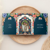 Levendige Indiase Folk Art Elephant Donkerblauw Hu Drieluik Uitnodiging