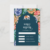 Levendige Indiase Folk Art Elephant Donkerblauw Hu RSVP Kaartje (Voorkant)