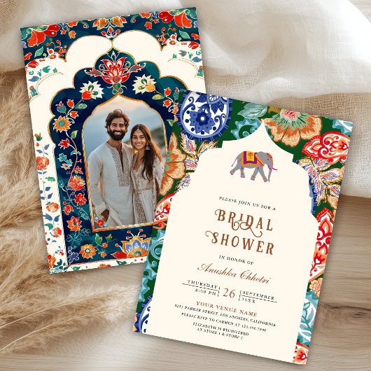 Levendige Indiase Folk Art Elephant Vrijgezellenfe Kaart