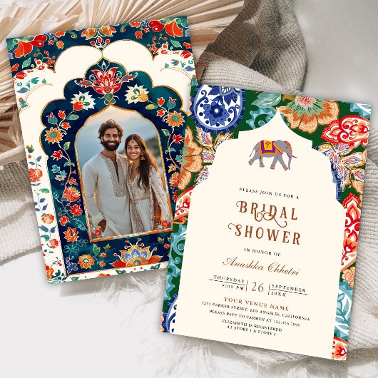 Levendige Indiase Folk Art Elephant Vrijgezellenfe Kaart