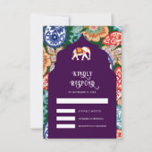 Levendige Indiase Folk Art Olifanten Aubergine bru RSVP Kaartje (Voorkant)