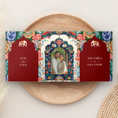 Levendige Indiase volkskunst olifant donkerrode br Drieluik Uitnodiging