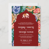 Levendige Indiase volkskunst olifant donkerrode br Kaart (Voorkant)