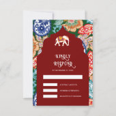 Levendige Indiase volkskunst olifant donkerrode br RSVP Kaartje (Voorkant)