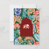 Levendige Indiase volkskunst olifant donkerrode br RSVP Kaartje (Achterkant)
