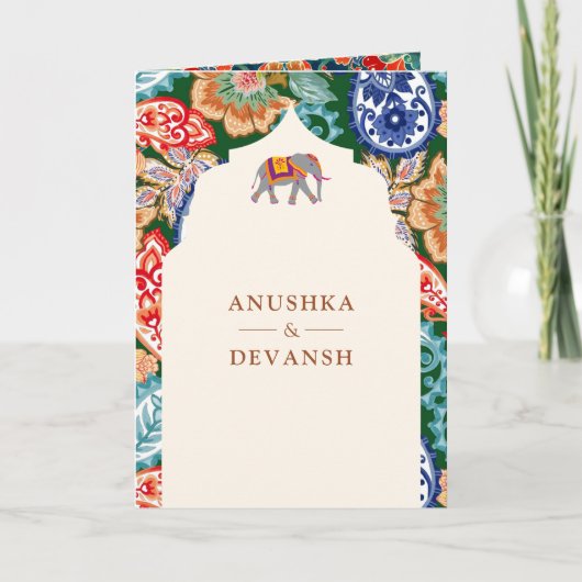 Levendige Indiase volkskunst Olifantencrème bruilo (Voorkant)