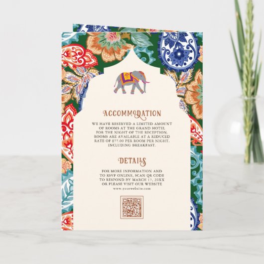 Levendige Indiase volkskunst Olifantencrème bruilo (Achterkant)