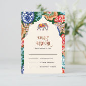 Levendige Indiase volkskunst Olifantencrème bruilo RSVP Kaartje (Staand voorkant)