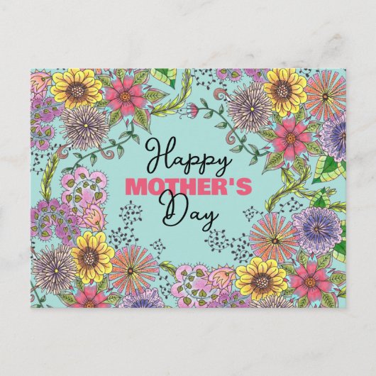 Levendige ingewikkelde doedelbloemen Moederdag Briefkaart (Voorkant)