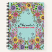 Levendige Ingewikkelde Doodle Bloemen Custom Schet Notitieboek (Voorkant)