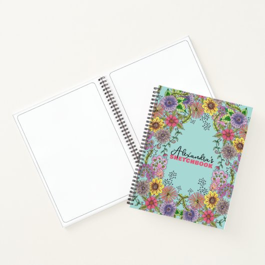 Levendige Ingewikkelde Doodle Bloemen Custom Schet Notitieboek (Binnen)